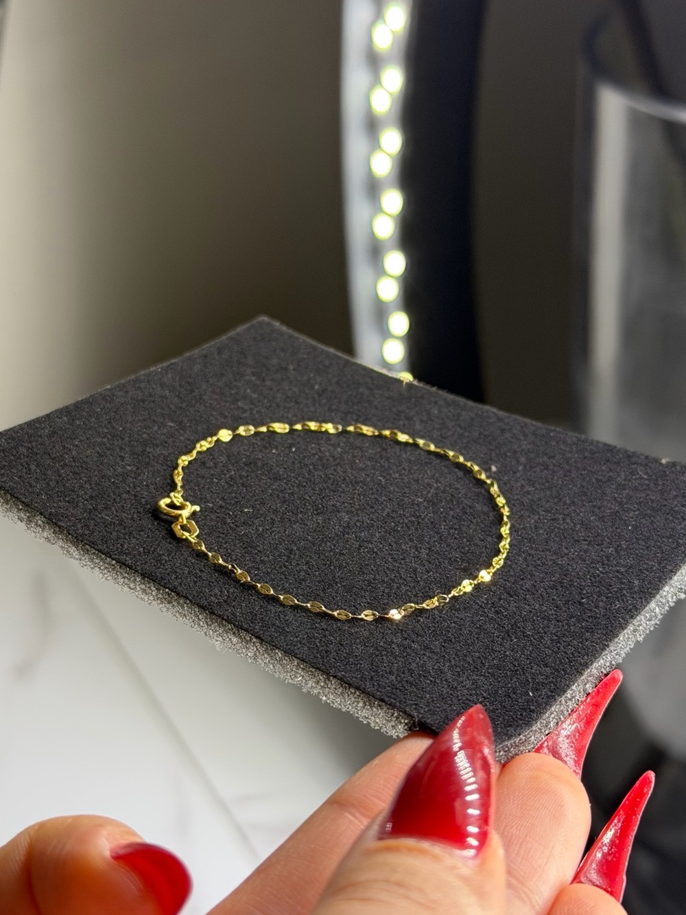 14K Solid Yellow Gold Mirror Link Bracelet 7 inch 1.3mm Real Gold New